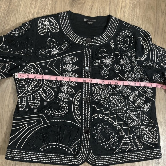 Casual Studio Embroidered Jacket Womens Sz L Black White 100% Cotton Boho Spring - Picture 7 of 13